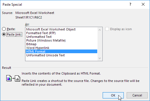 Paste Link HTML Format